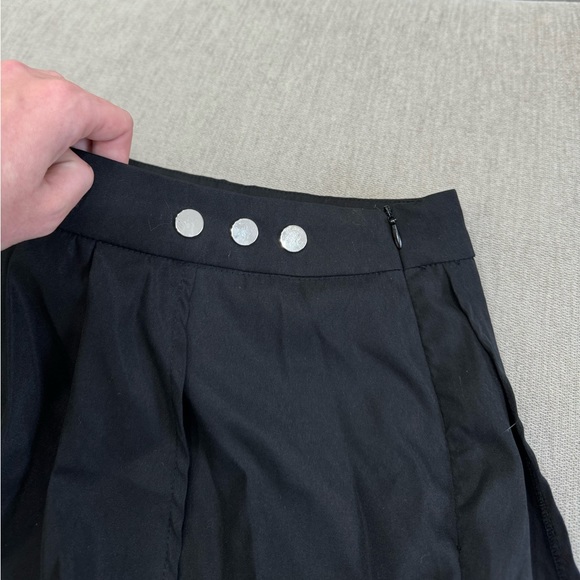 Black Pleated Button Asymmetrical Skort - Picture 11 of 15